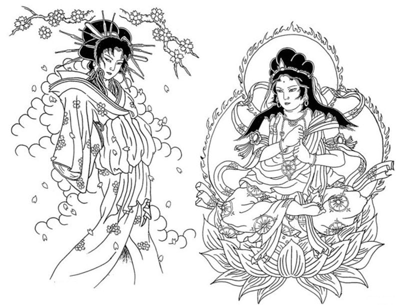 Coloring pages for adults: Japan, printable, free to download, JPG, PDF