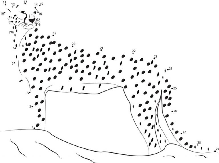 Point à point: Relier les points: Guépard imprimable, gratuit, pour les