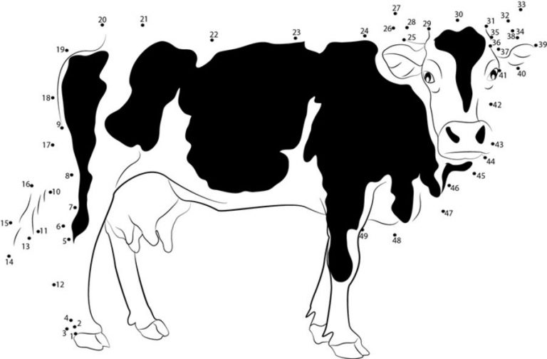 Point à point: Relier les points: Vache imprimable, gratuit, pour les