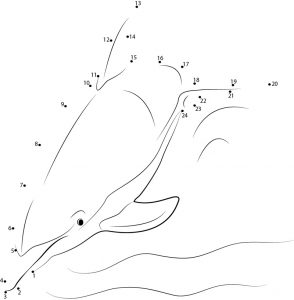 Connect the dots: Dolphin, printable for kids & adults, free