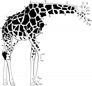 Connect the dots: Giraffe, printable for kids & adults, free
