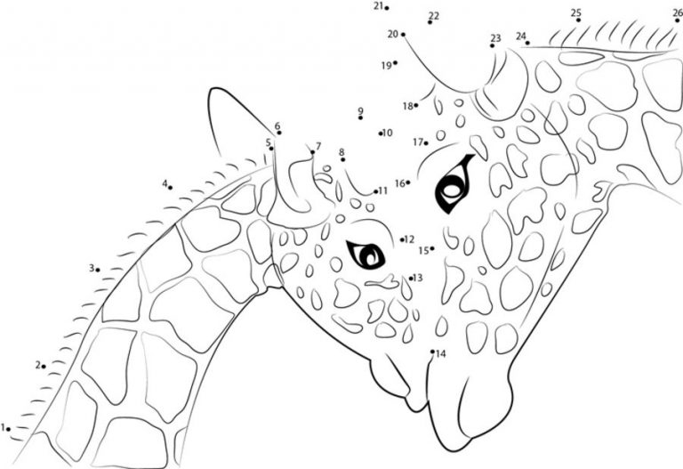Connect the dots: Giraffe, printable for kids &amp; adults, free