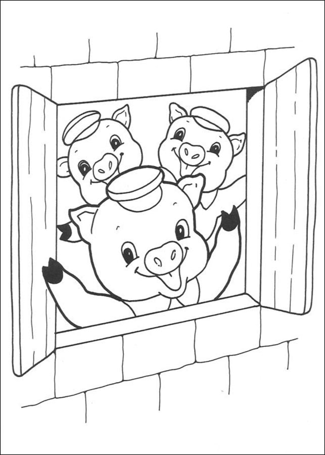  Dibujos para colorear  Los tres cerditos imprimible, gratis, para los niños y los adultos