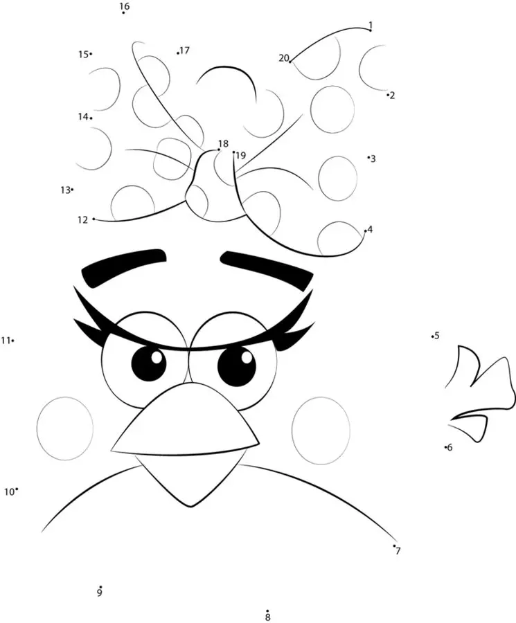 Connect the dots: Angry Birds, printable for kids & adults, free