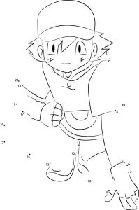 Connect the dots: Ash Ketchum, printable for kids & adults, free