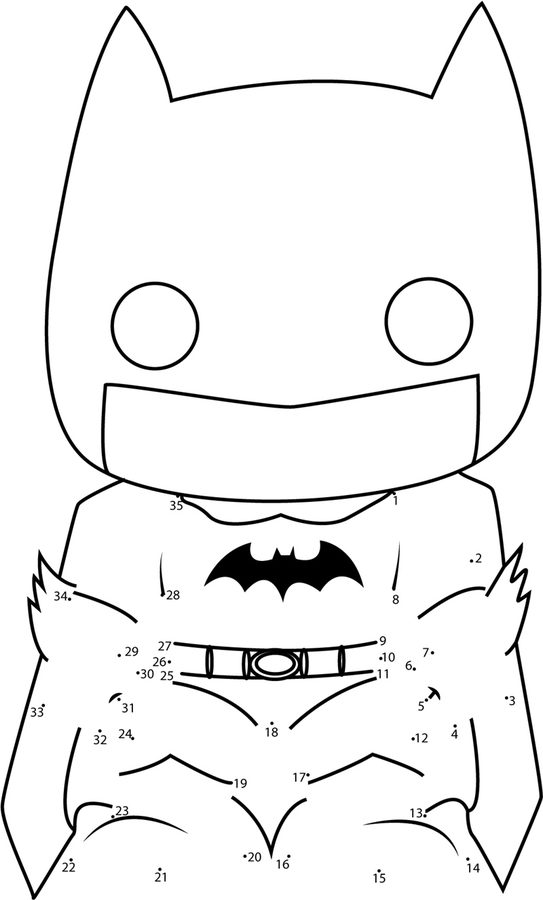 Connect the dots Batman, printable for kids & adults, free