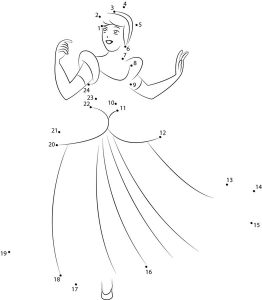 Connect the dots: Cinderella, printable for kids & adults, free