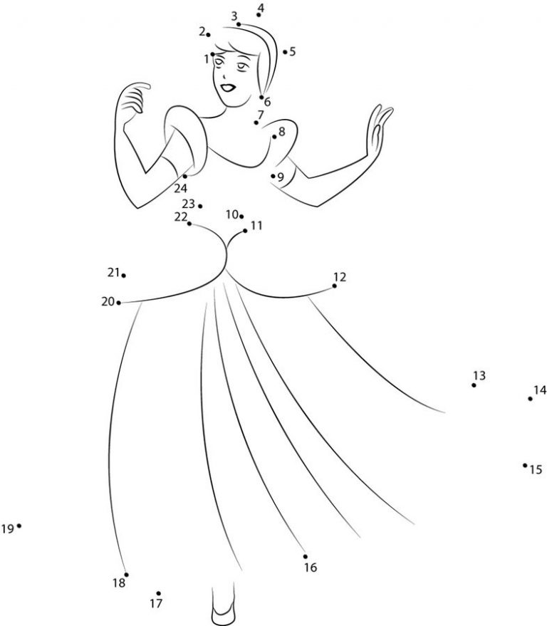 Connect the dots: Cinderella, printable for kids & adults, free