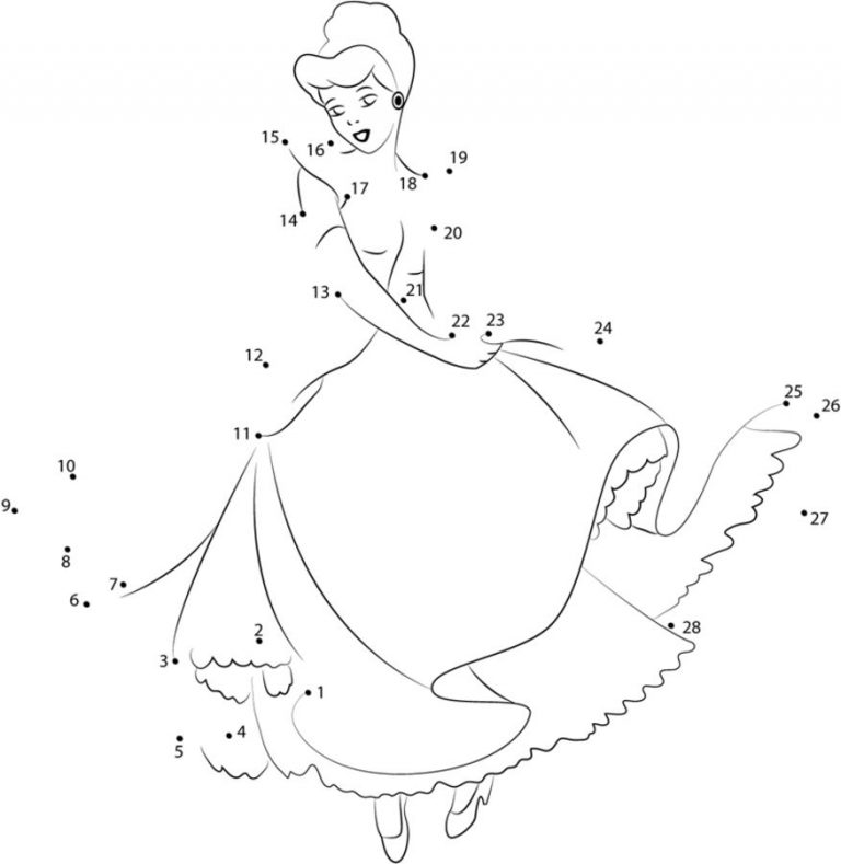 Connect the dots: Cinderella, printable for kids & adults, free