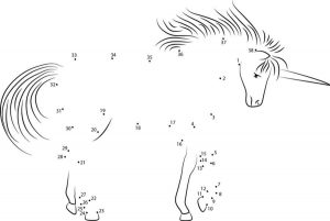 Connect the dots: Unicorn, printable for kids & adults, free