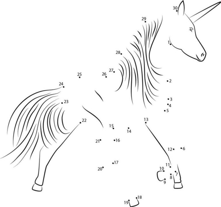 connect the dots unicorn printable for kids adults free