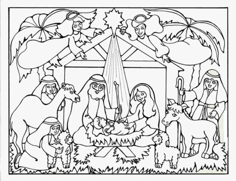 Ausmalbilder: Weihnachtskrippe zum ausdrucken, kostenlos, für Kinder