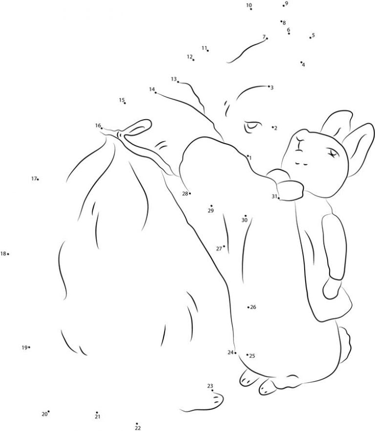 Connect the dots: Peter Rabbit, printable for kids &amp; adults, free