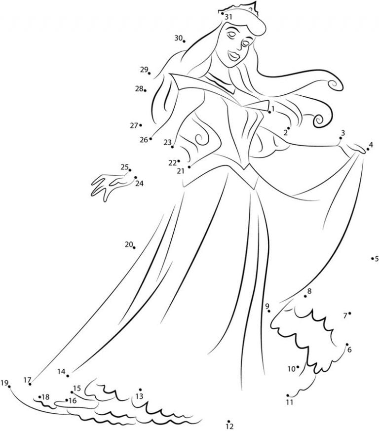 Connect the dots: Sleeping Beauty, printable for kids & adults, free