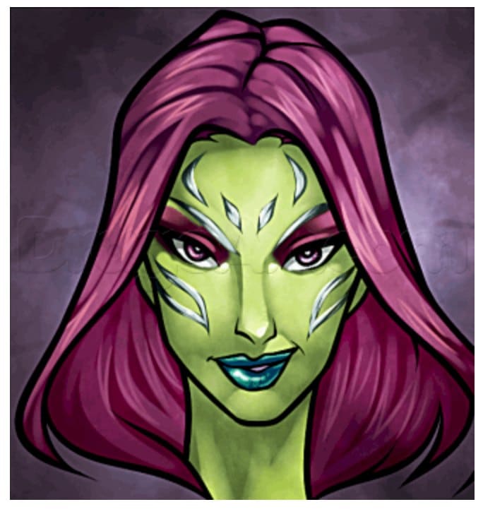 How to draw Gamora easy step by step tutorial for kids