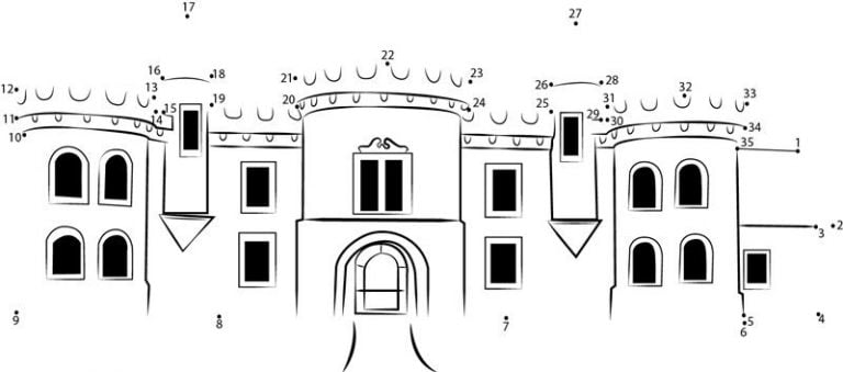 Connect the dots: Castle, printable for kids &amp; adults, free