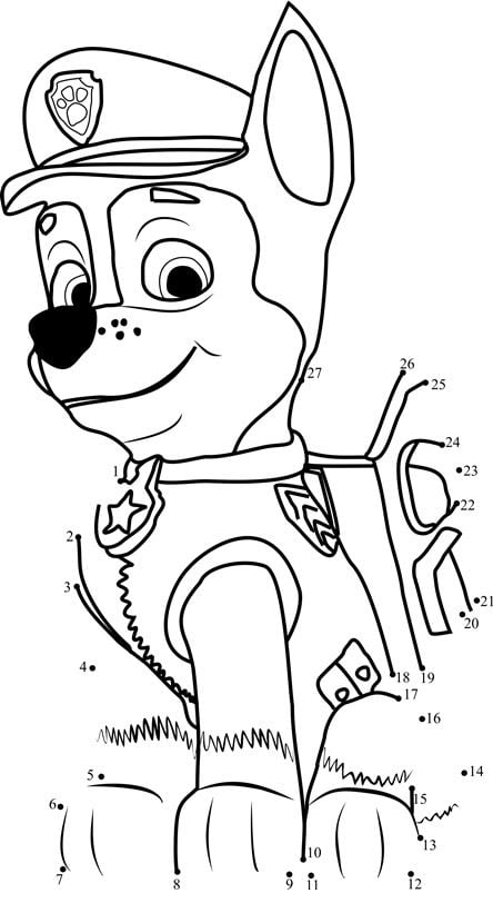 Connect the dots: PAW Patrol, printable for kids & adults, free