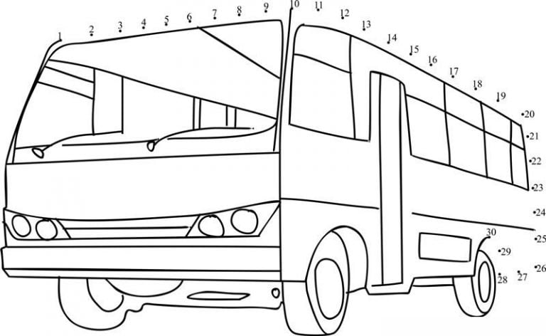 Connect the dots: School bus, printable for kids & adults, free