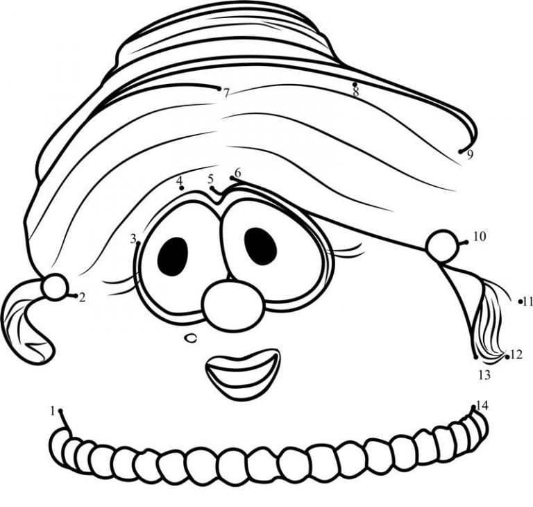 Connect the dots: VeggieTales, printable for kids & adults, free