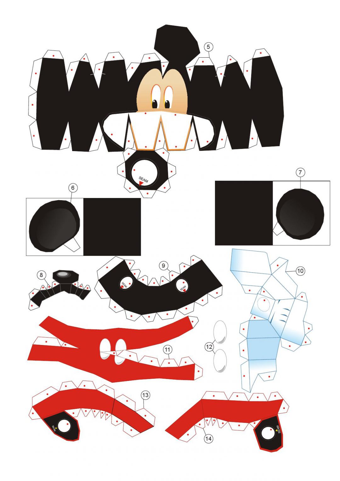 Paper model: Mickey Mouse free & printable for kids and adults ...