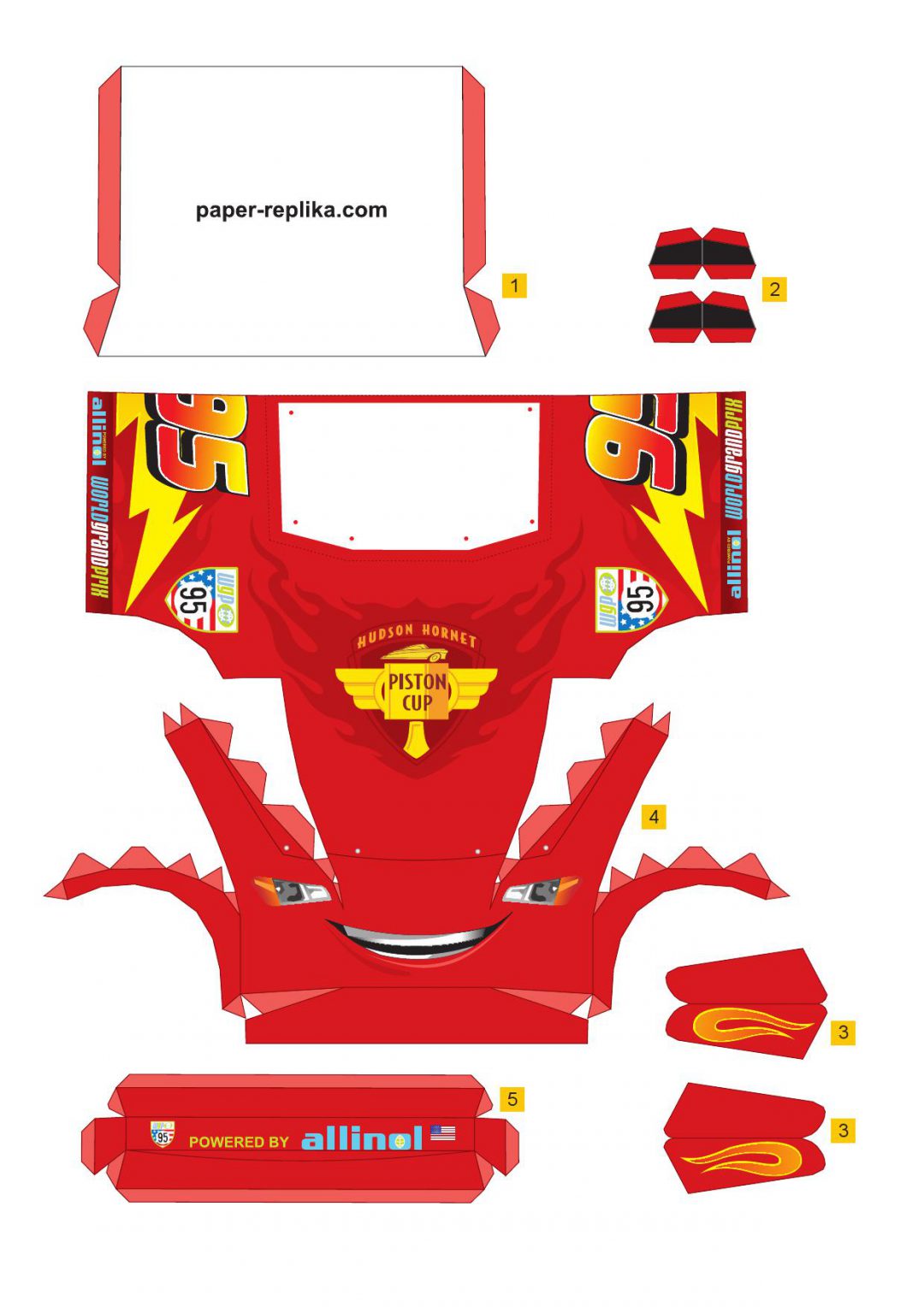 Paper model Lightning McQueen free & printable for kids and adults