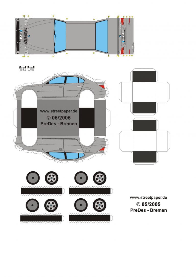Szablony Do Sklejania Dla Dzieci Papierowy model: BMW 520 do pobrania, wydrukowania i sklejania dla dzieci