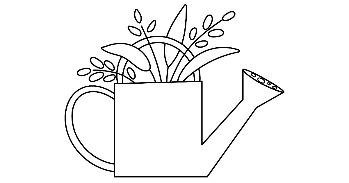 Online coloring page: Watering can with flowers