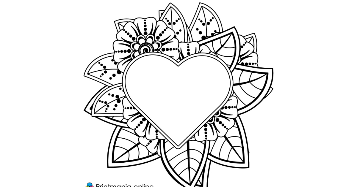Online coloring page: Heart and flower