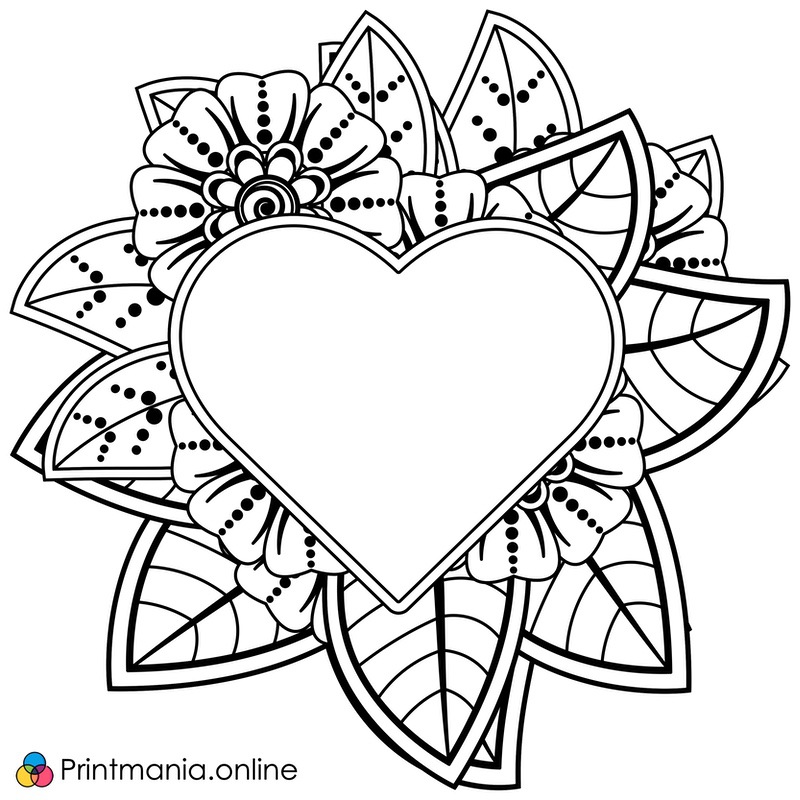 Coloriages online: Coeur et fleur
