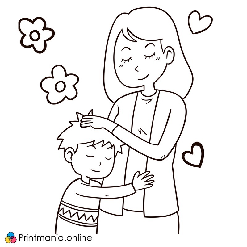 Online coloring page: Mom with son