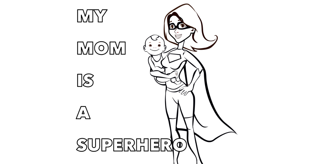 Online coloring page: Superhero mom