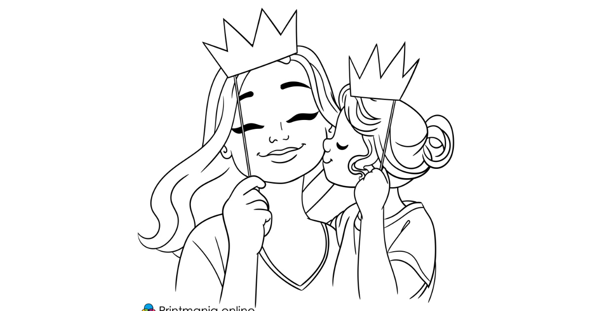 Online coloring page: Mom with a baby