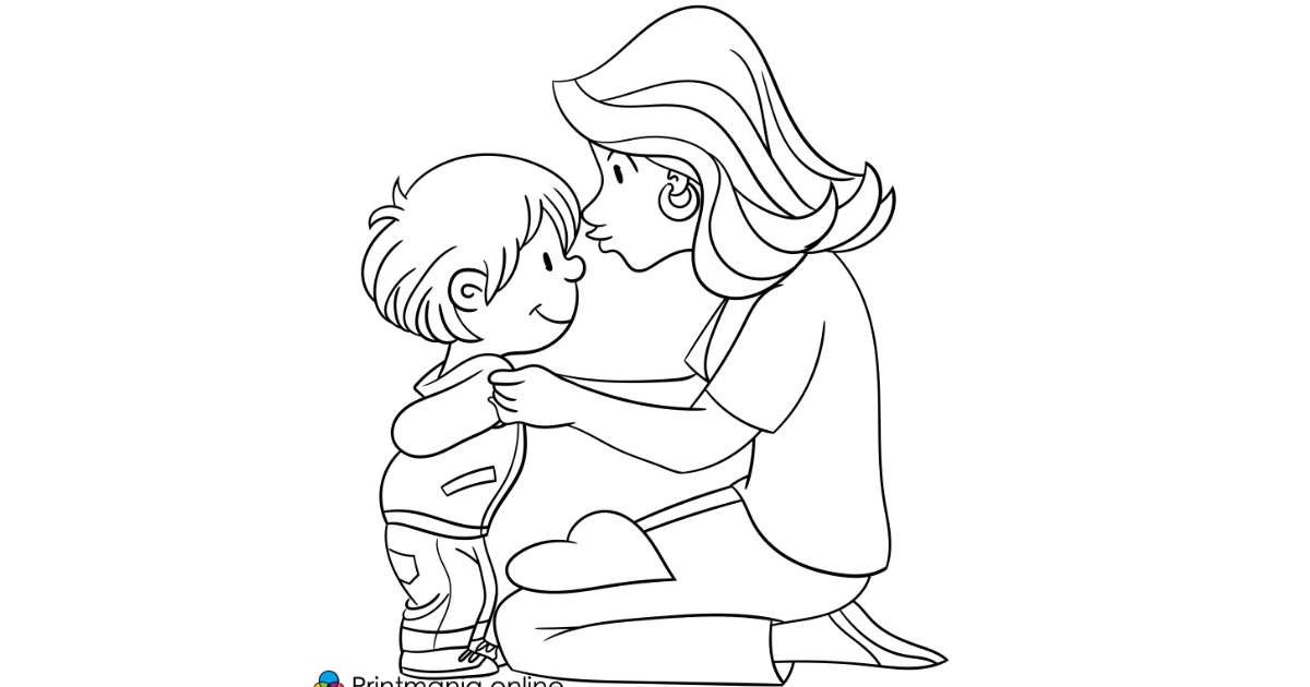 Online coloring page: Mom and son