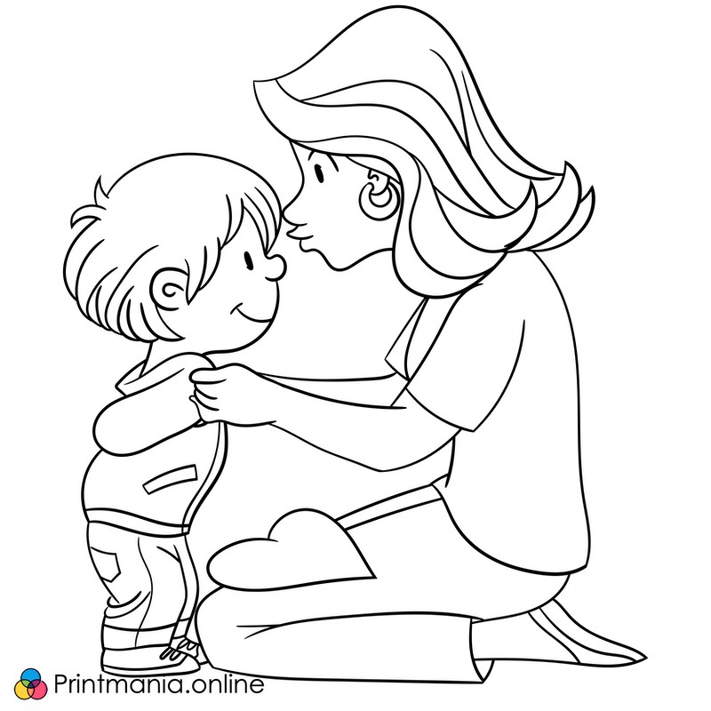 Dibujos para colorear online: Mamá e hijo