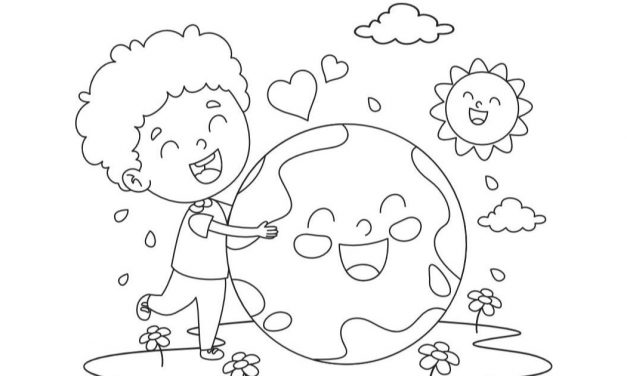 Online coloring page: Boy and Earth