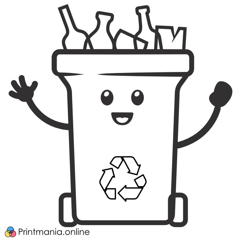 Online coloring page: Trash bin - glass