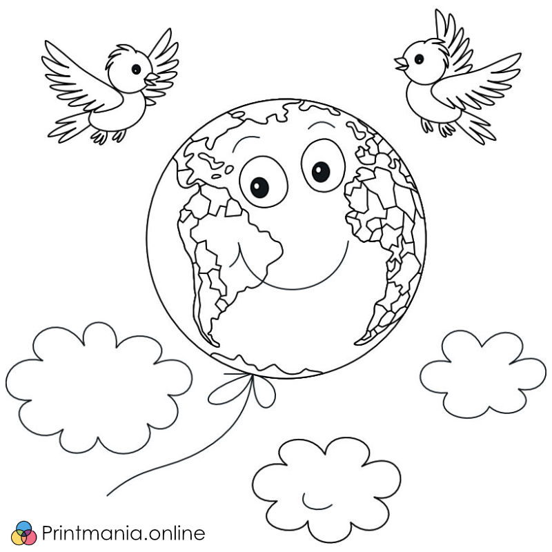 Online coloring page: Smiling Earth