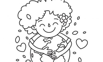 Online coloring page: Joyful girl and Earth