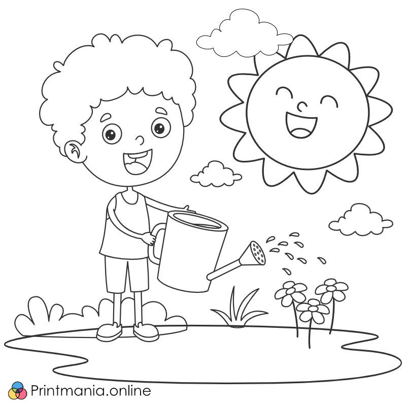 Online coloring page: The boy cares for nature