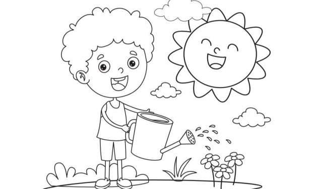 Online coloring page: The boy cares for nature